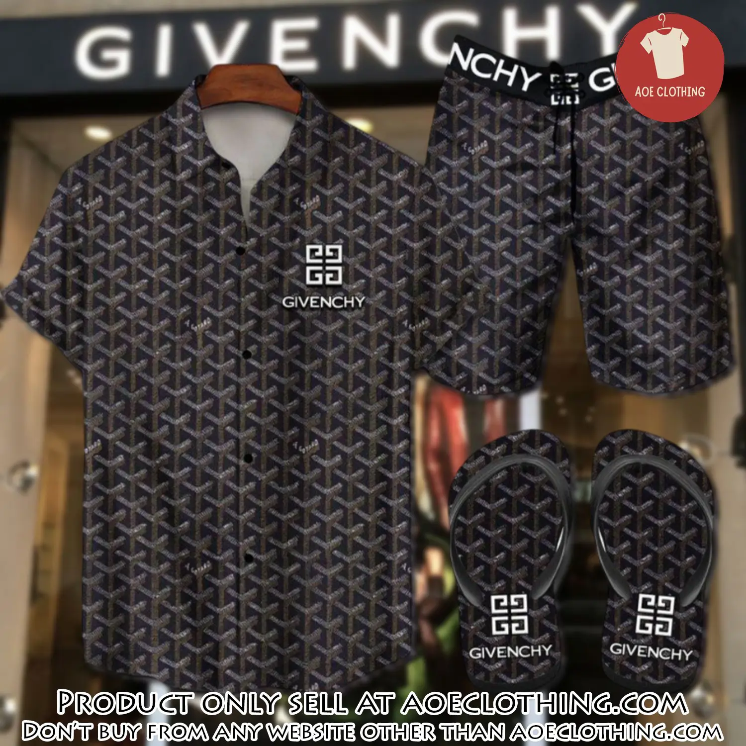 Givenchy flip flops and combo hawaii shirt shorts luxury brand summer outfit hsf219 aoe1925142